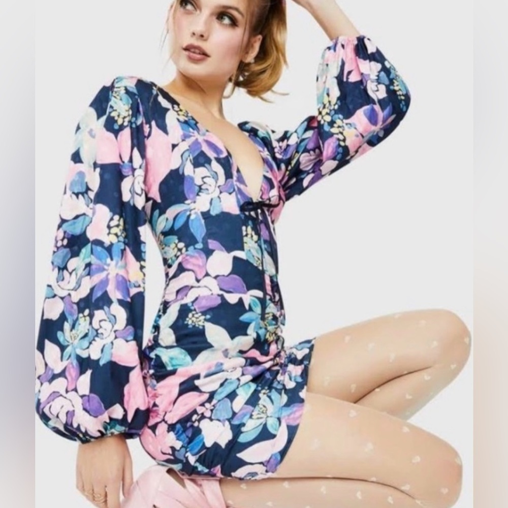 For Love & Lemons Wyatt Long-Sleeve Printed Mini Dress - Picture 4 of 17